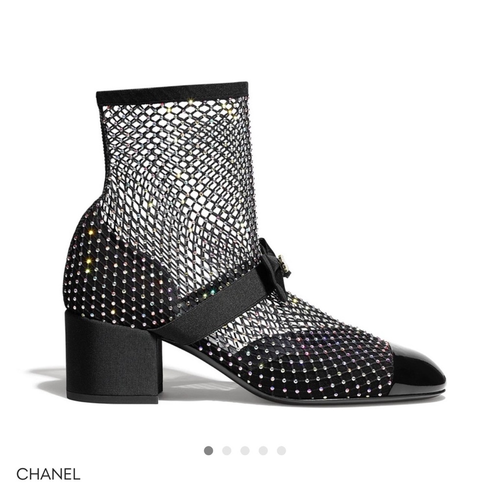 CHANEL Black Mesh Ankle Boots